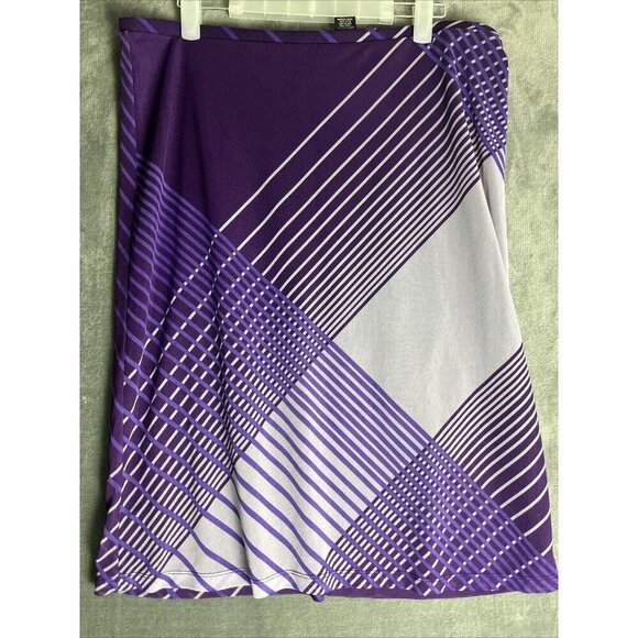 Express Womens Geometric Print Midi Skirt Size L Low Rise Y2K Psychedelic Retro - Picture 1 of 7